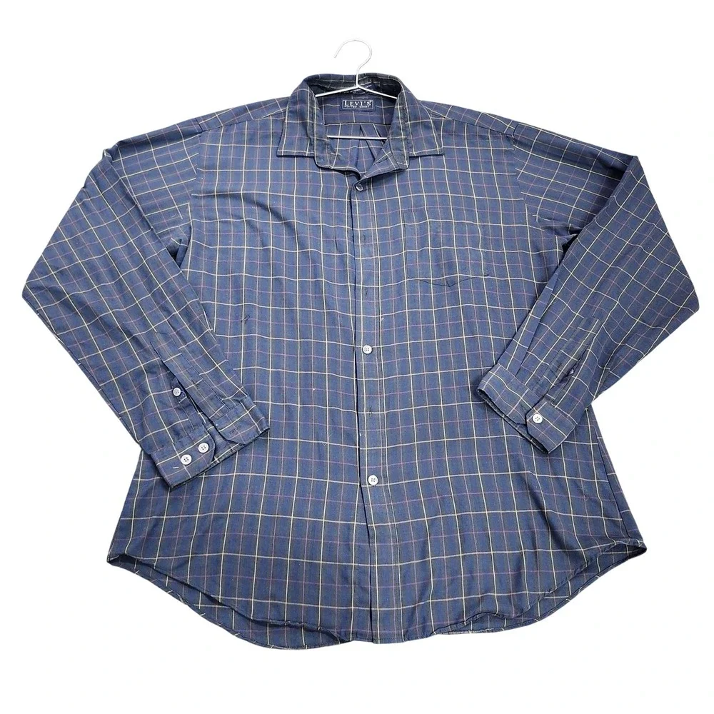 Levi's Shirt Mens XL Blue Plaid Long Sleeve Button Slim Fit Casual Fall